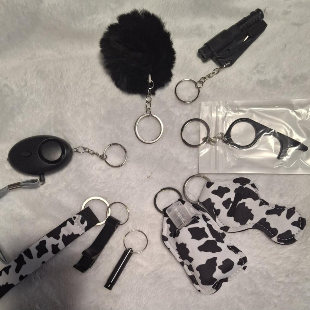 Cute Cow Print Safety Keychain w/Alarm